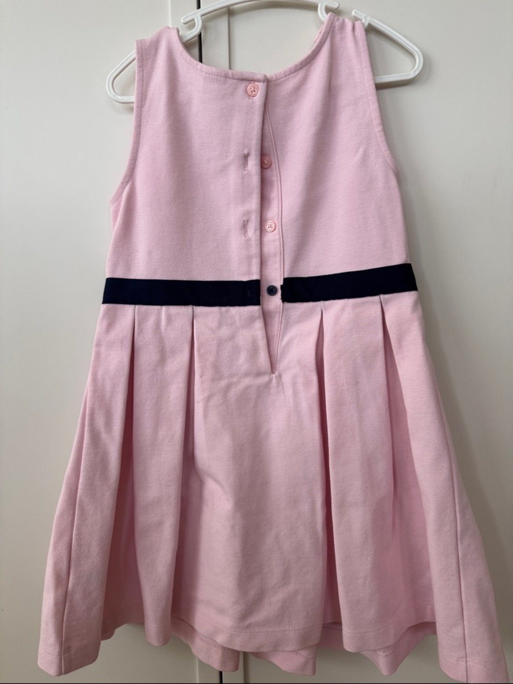 JANIE & JACK Girls' Pink Sleeveless Pleated Dress with Navy Waistband - SZ 6 - Picture 3 of 5